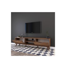 Mueble de TV en Nogal con 2 Cajones y Estantes - 180x35x48.5 cm con Patas de Madera.