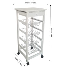 Verdulero Frutero de Cocina 4 Cestas y Cajón 37x37x85 Blanco