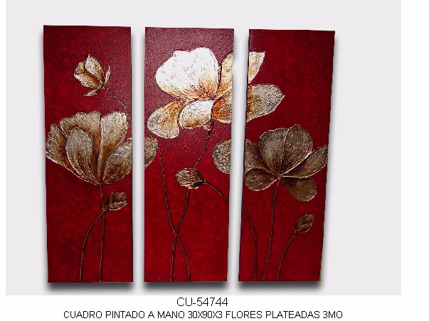 Cuadros Trípticos Mariposas Y Flores Roja (120x60cm)